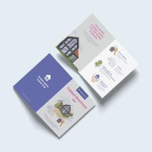 A4 Portrait 4pp folded brochure promoting a real estate company