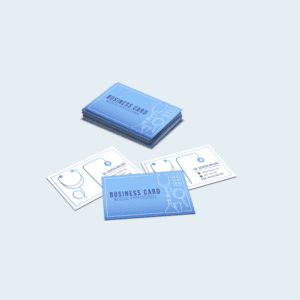 Stack of blue business cards for a medical professional