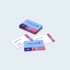Stack of pink and blue business cards for chef from a Japanese restaurant