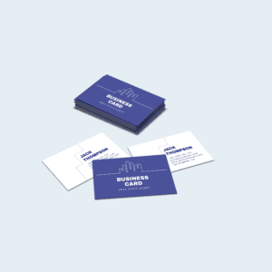 Stack of blue business cards for a real estate agent