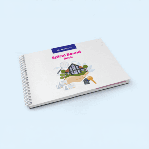 Landscape white spiral bound booklet for a real estate agency