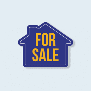 Blue house shaped custom cut corflute for sale signage