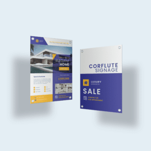 Corflute real estate signage with 4 eyelets advertising a modern home for sale