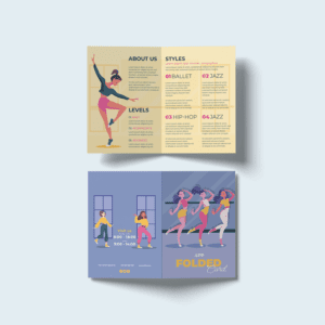 Dance class informational folded card design on a plain background