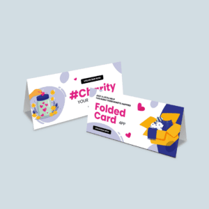 Charity non-profit themed folded card design on a plain background