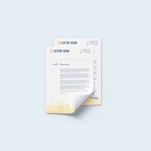 Real estate letterhead design mockup on a plain background