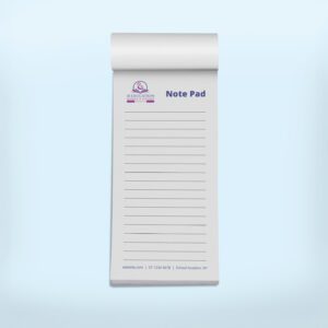 Custom-printed white notepad for B Education Medical College with lined pages and branded details, ideal for professional use.