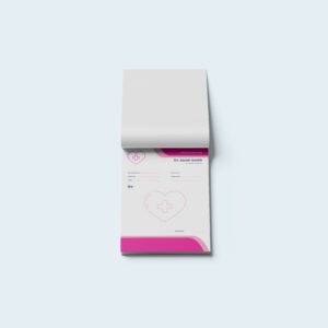 Personalized prescription notepad for Dr. Sarah Smith, printed with medical icons and sections for patient and prescription details.
