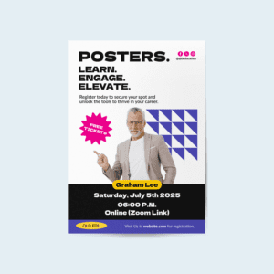 Portrait poster promoting an educational event