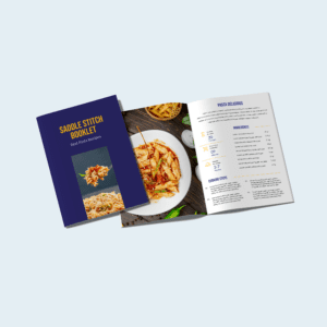 Portrait saddle stitch booklet containing pasta recipes