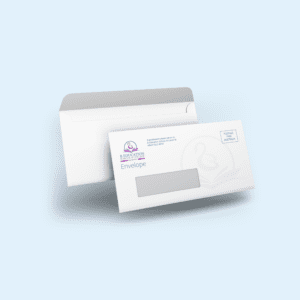 Window envelope design mockup for a school