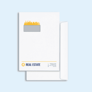 Window C4 envelope design mockup for a real estate office