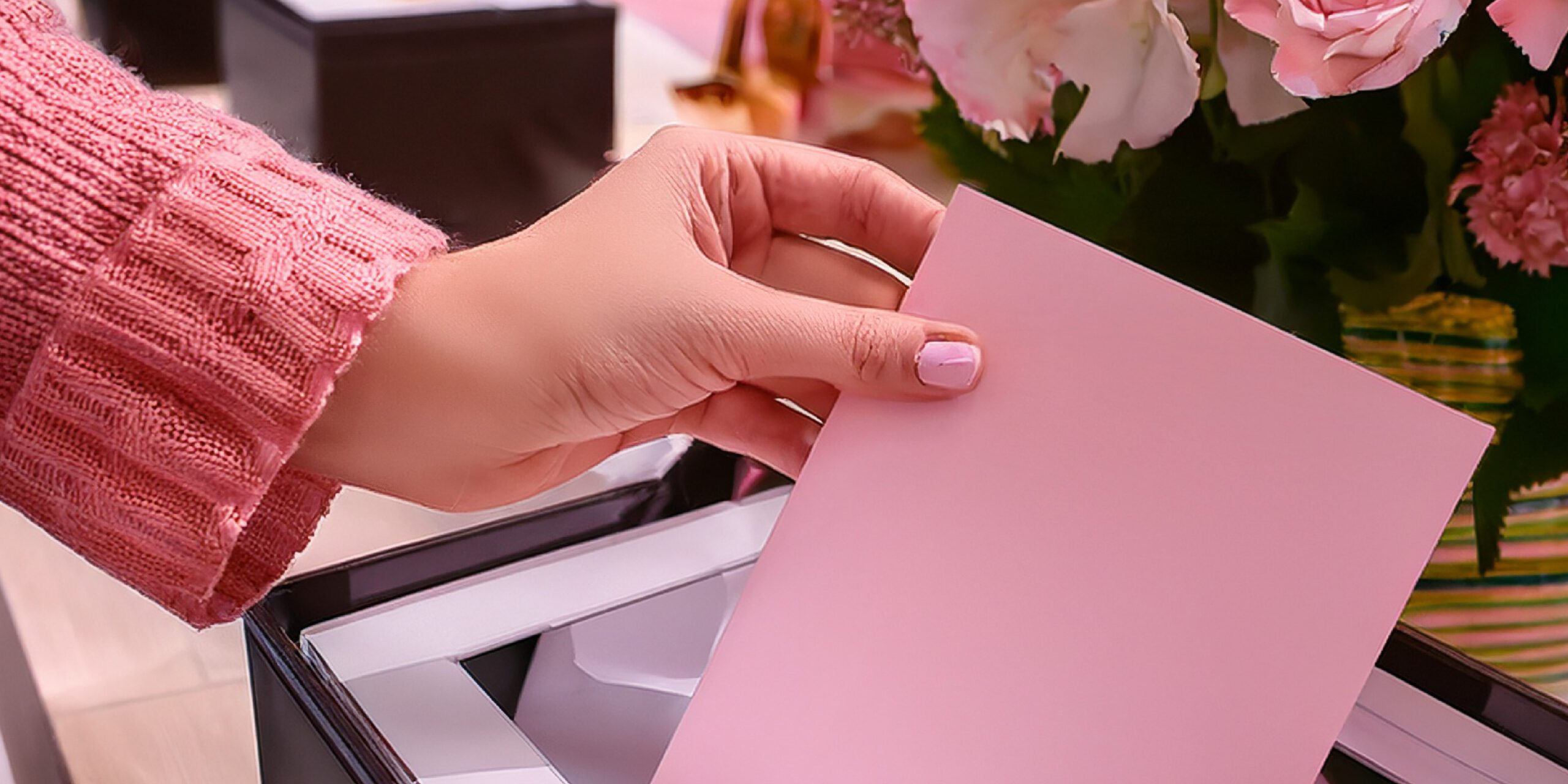 womans hand placing a lead generation in a pink entry box for a giveaway at a bridal expo