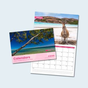 2026 Wall Calendar depicting a kangaroo and beach